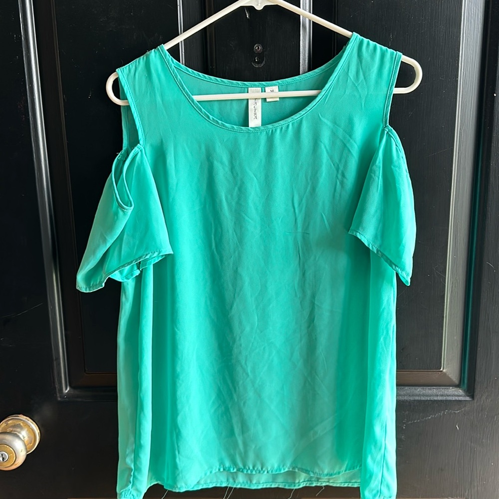 Medium polyester aqua tank/off shoulder t shirt
